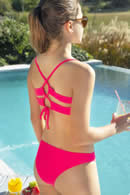 Art 2407 | bikini tipo triangulito con doble tira, ajuste breteles cruzados en espalda  | Talles: 14 al 18 | Colores: verde lima-rosa-negro 